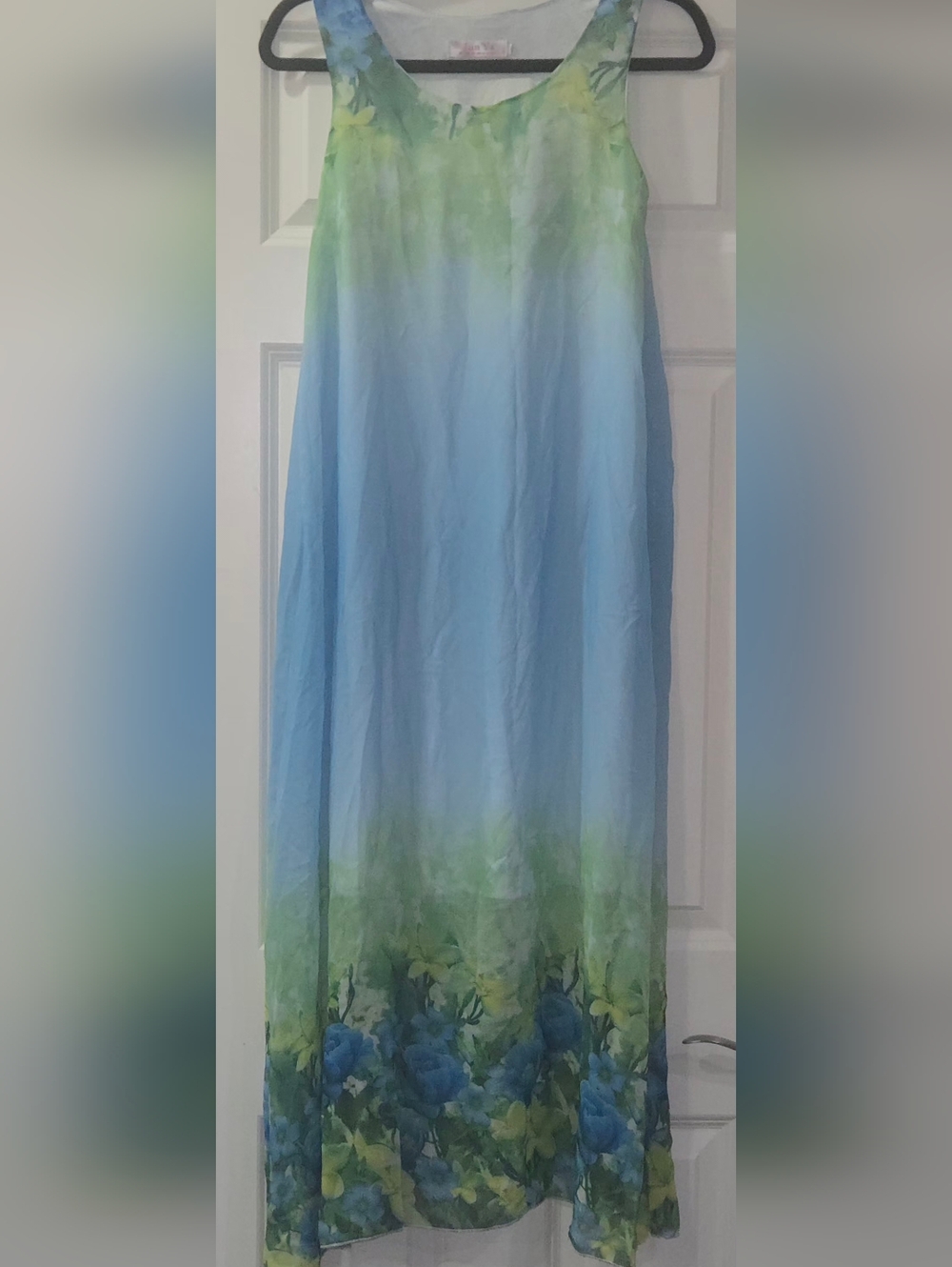 Blue-to-Green Ombre Floral Maxi Dress